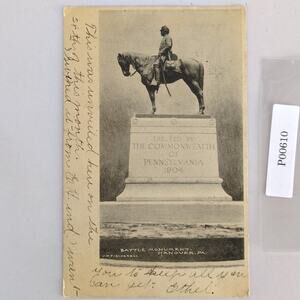 Civil War Battle Monument Hanover PA Antique 1905 Postcard Undivided JW Fischer